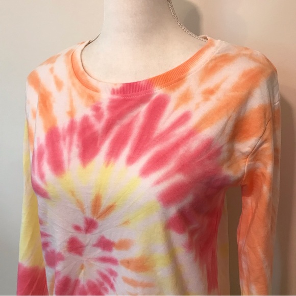 Anthro Jane & Delancey Tie Dye Long Sleeve Crewneck Sweatshirt Orange Yellow XS - Picture 3 of 10